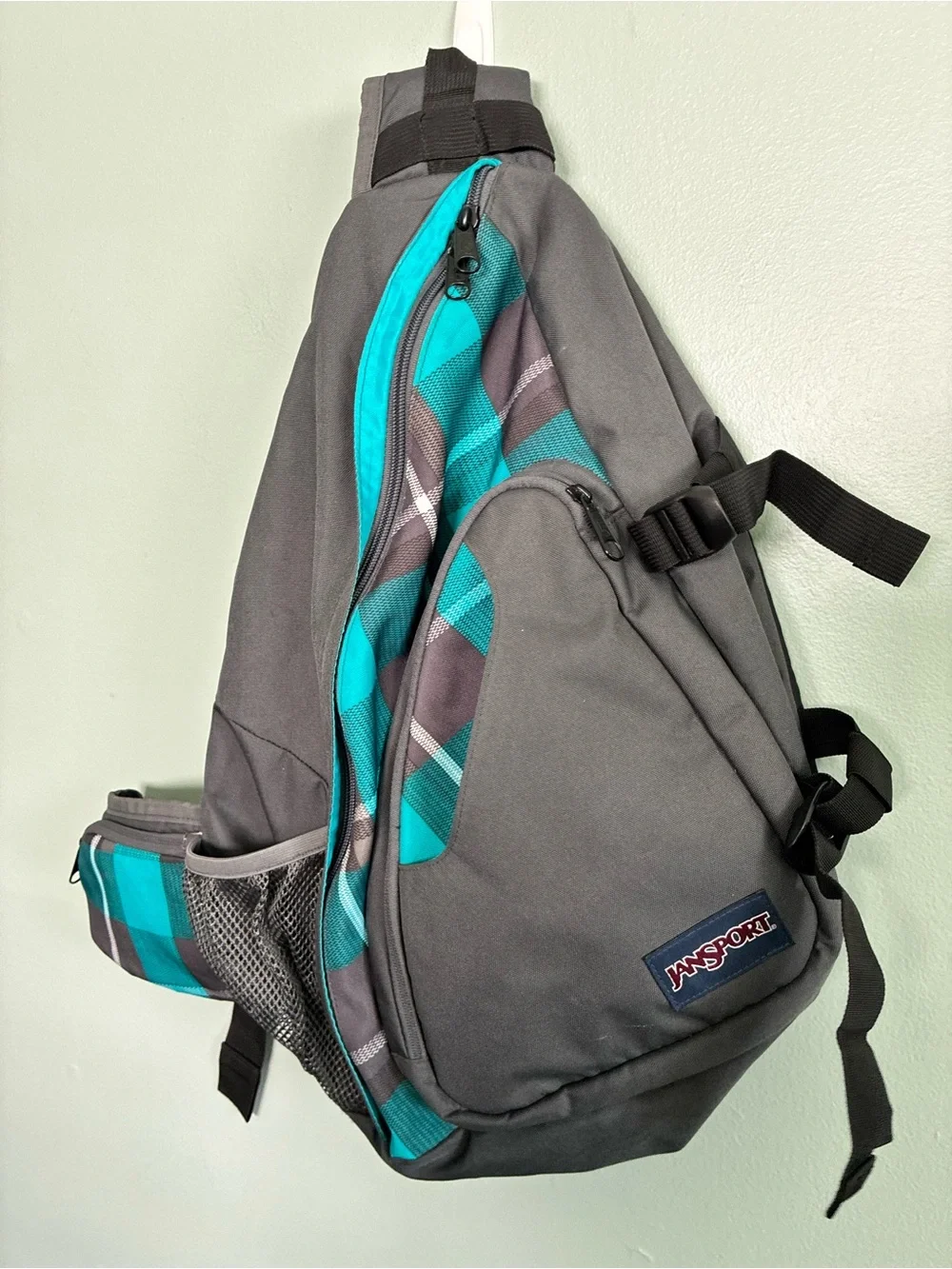 JanSport Air Cisco Sling Backpack Y2K 90s Gorpcore Hiking Techwear Teal Plaid